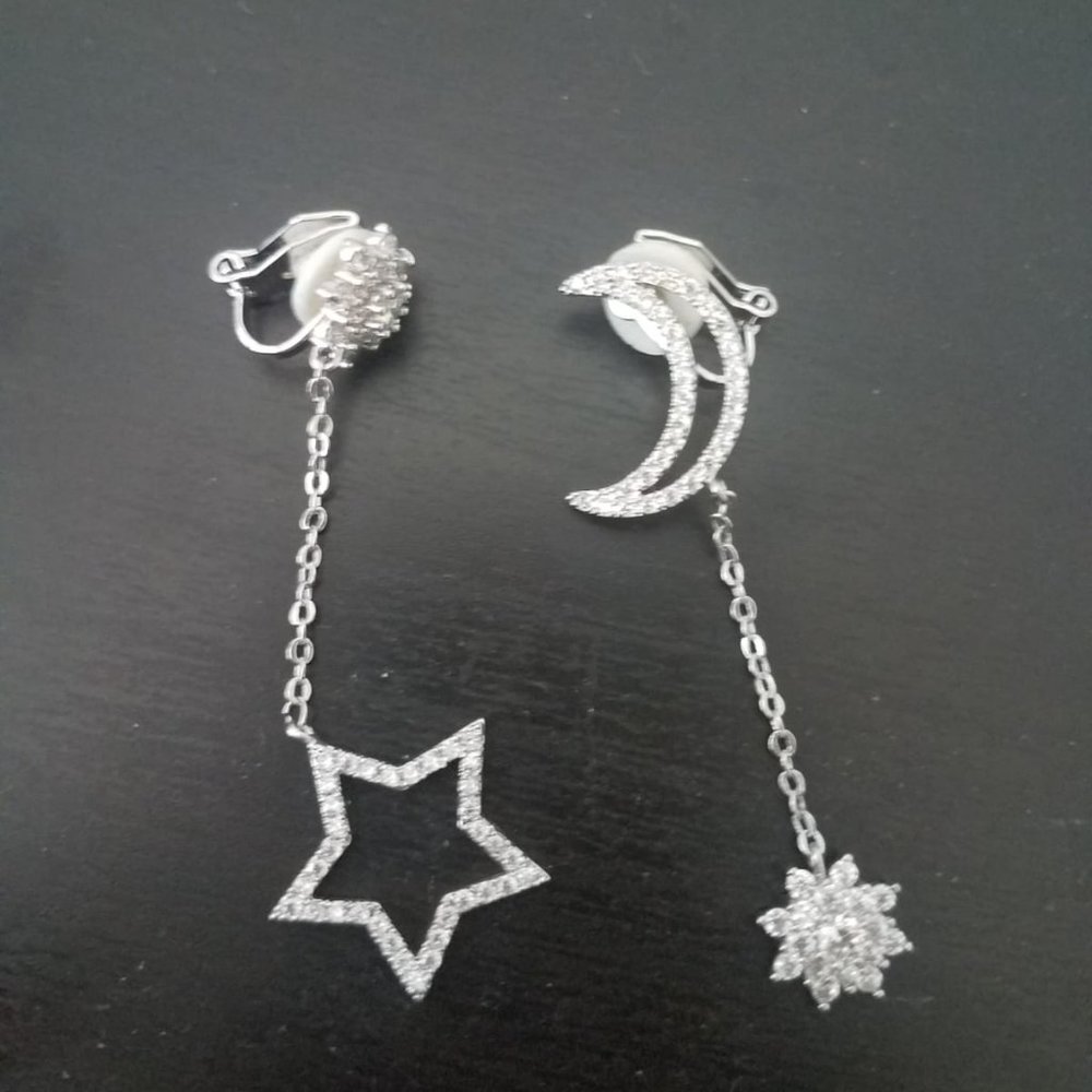 3/$20 Star & Moon Clip on Dangle Earrings